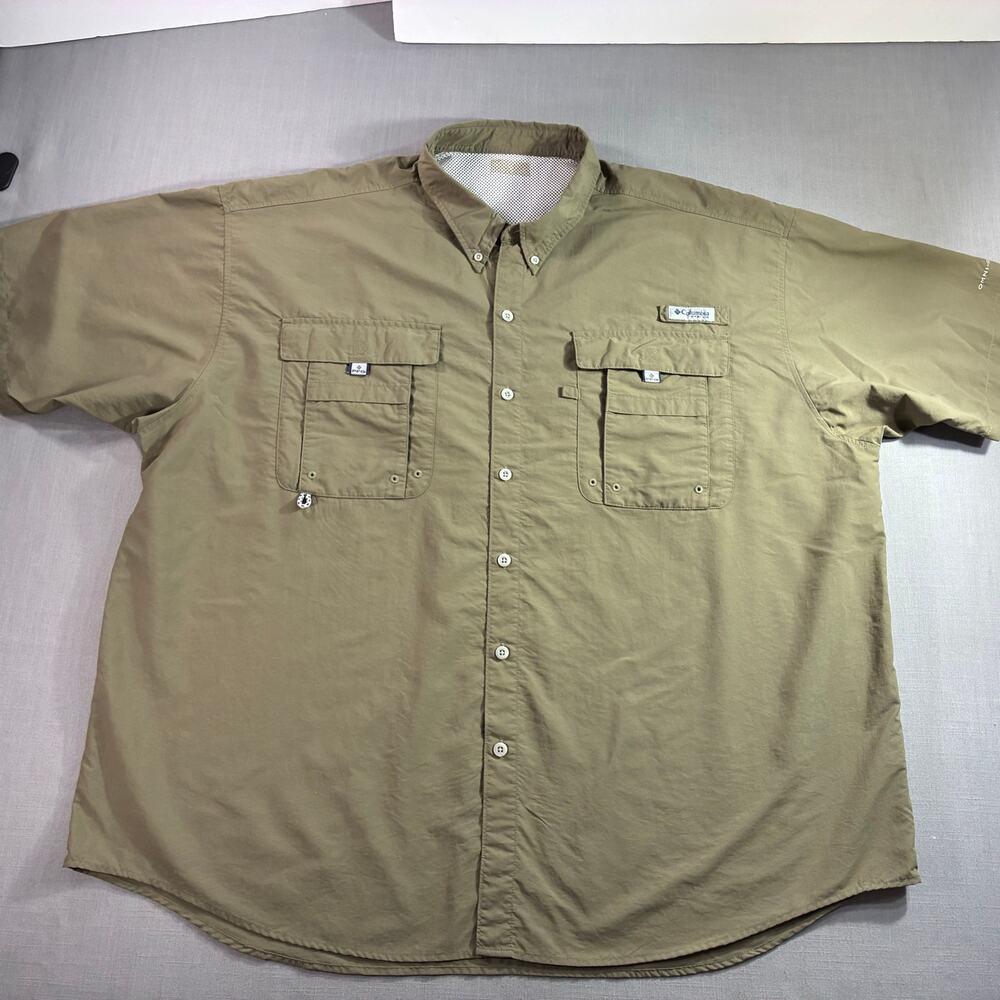 Columbia PFG Bahama II Shirt Men's 2XL Tan Fishing Vented Omni-Shade SS